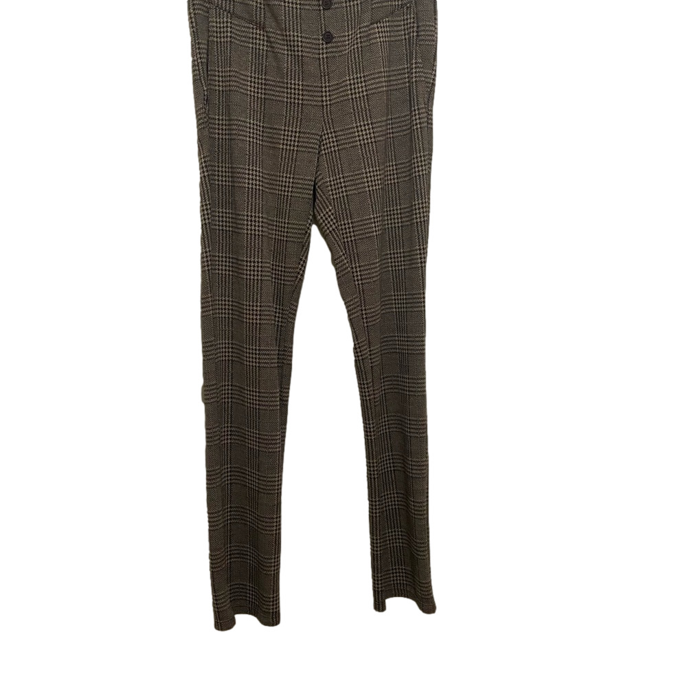Plaid High-Waisted Slacks with Button Detail - Picture 2 of 4